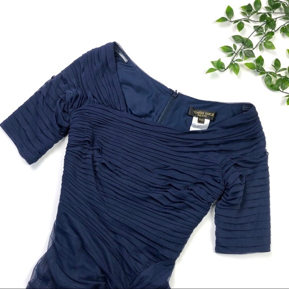 Tadashi Shoji Asymmetrical Ruched Mesh Gown - Picture 4 of 7